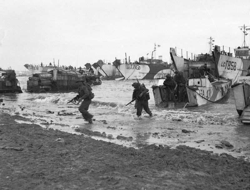 Gold Beach, British infantry amphibious landing craft at Normandy 1944