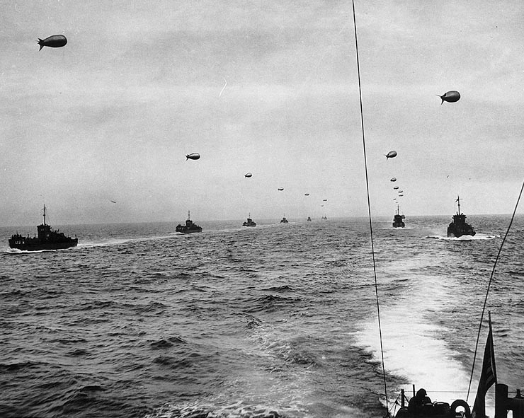 Landing craft convoy crossing the English Channel to Normandy