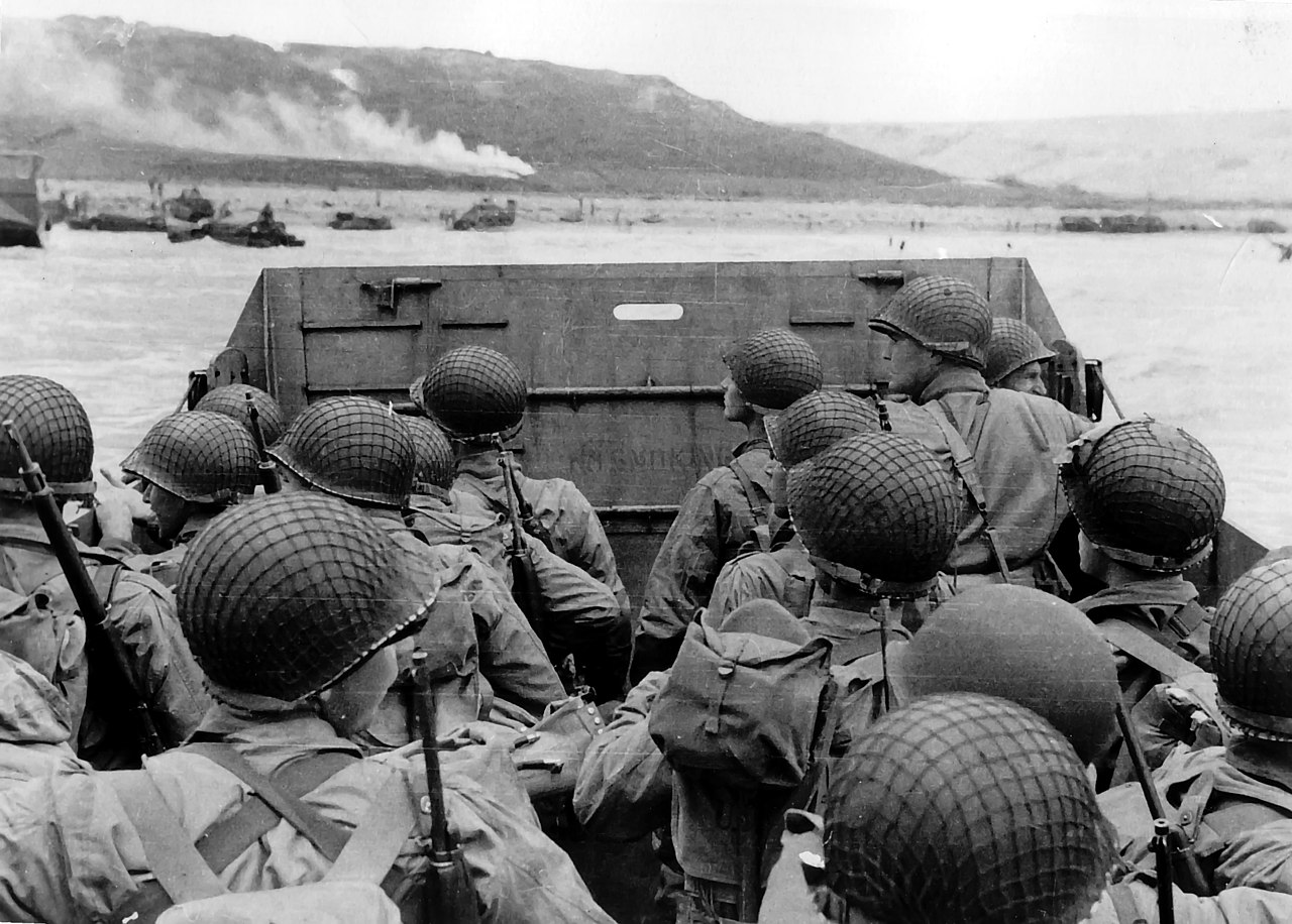 Omaha Beach, US troops on amphibious landing craft, June 6th 1944, World War Two