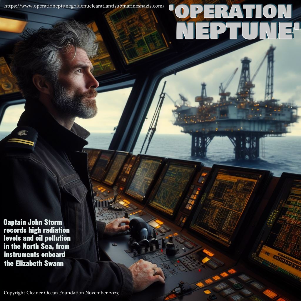 Royal Navy, Master & Commander John Storm, is disturbed by high levels of oil and radiation pollution in the North Sea